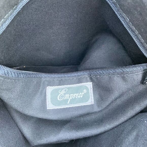 Empress, Vintage Purple Embossed Leather Shoulder Bag, Ruching & Tassel Accent - Picture 13 of 15